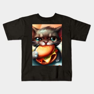 Cat eating Burger Kids T-Shirt